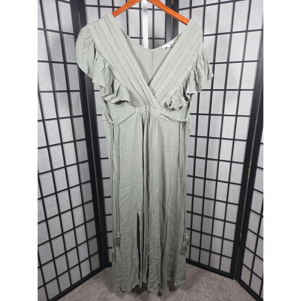 Baltic Born Sage Green Boho Crochet Lace Flutter Sleeve Maxi Dress XL Women